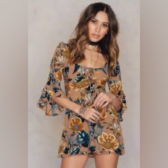 Flamenco Dress Sz M brown multi - Picture 1 of 8